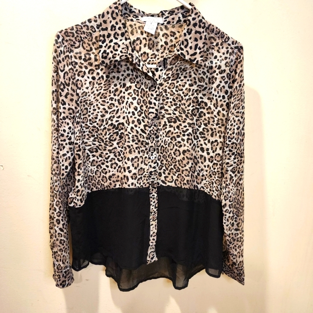 DEB Leopard Print Button-Up Blouse SIZE L
